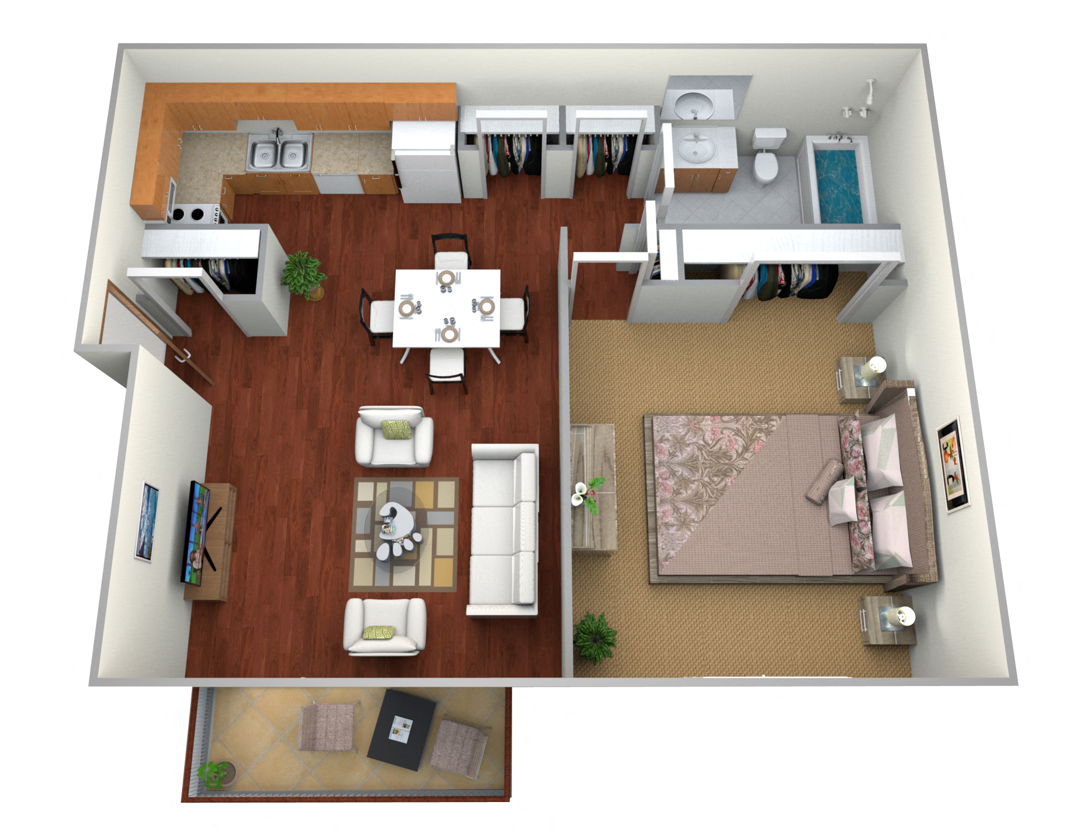 1 Bed 1 Bath Floor Plan at Southern Manor Apartments, North Dakota